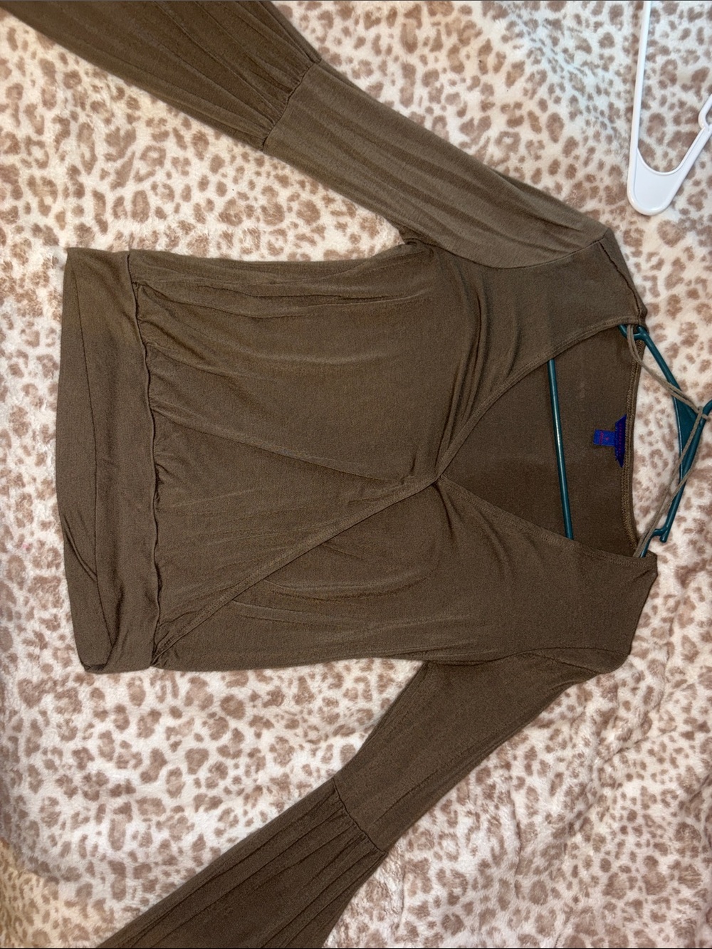 Aeropostale Olive Brown V-Neck Wrap-Style Long Sleeve Top